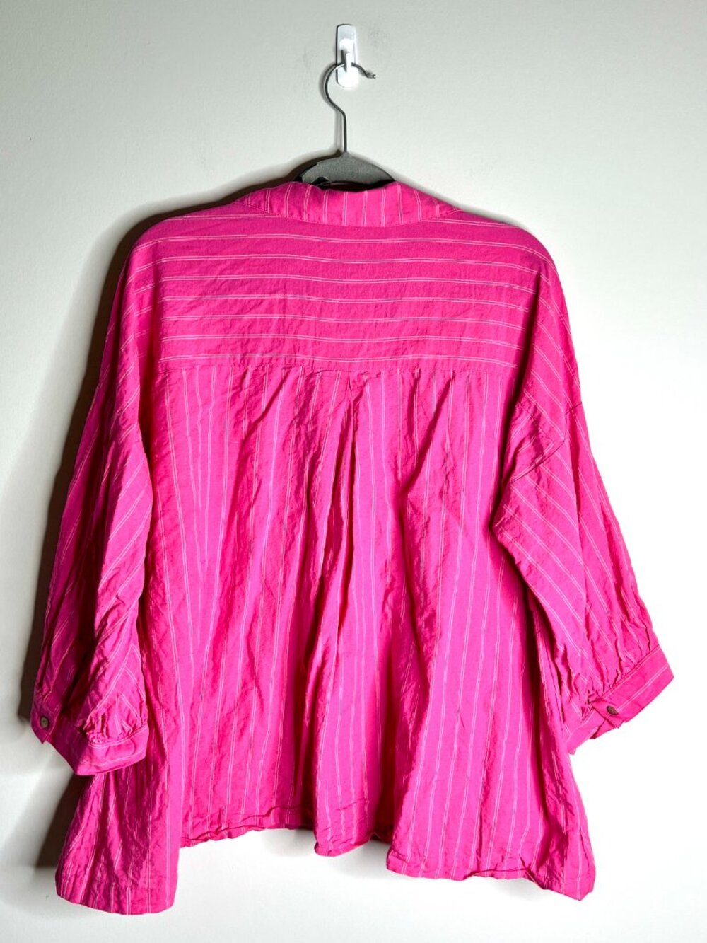 Free People Just Like Me Shirt Pink Striped Lagenlook Boho Beach Oversized M - Picture 7 of 7